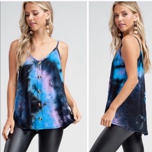 💃🏻Mandy Tie Dye Button detail sleeveless Tank